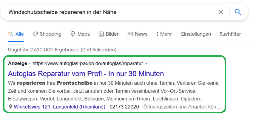 Windschutzscheibe in der Nähe